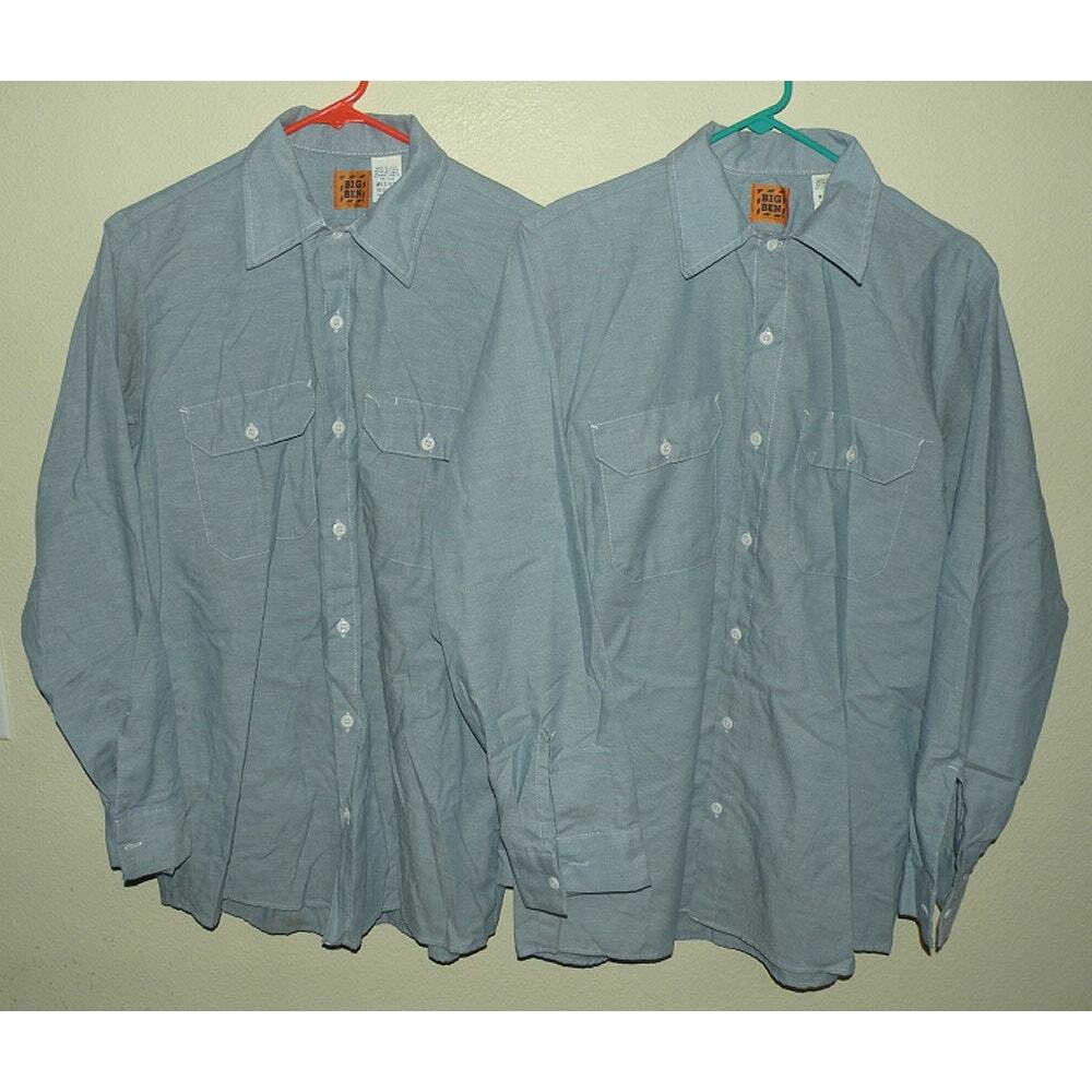 Lot 2 Vintage Big Ben Men’s Medium LS Button Work Shirts Blue Made USA